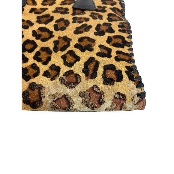 Claudia Firenze Leopard Print Calf Hair Black Leather Tote Vtg Italy Double Hand - Picture 8 of 16